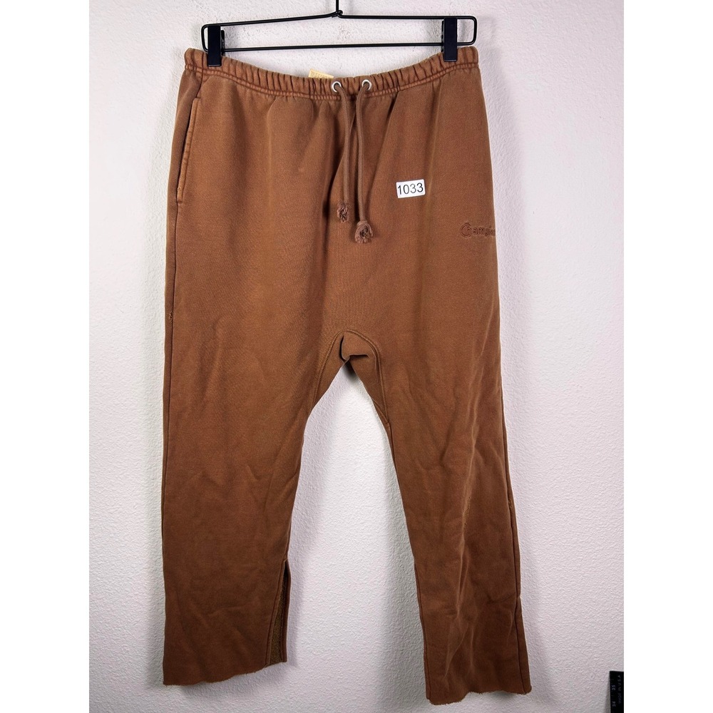 Champion Reverse Weave Drop Crotch Sweatpants Brown Raw Hem XS Mens